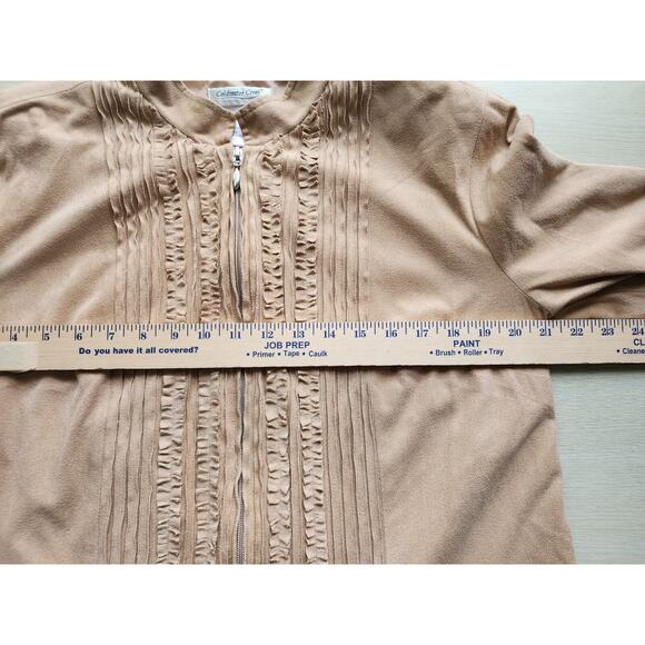JACKET-COLDWATER CREEK-Faux Suede-Tan-Ruffled-Light Weight-Lined-MED - Picture 12 of 16